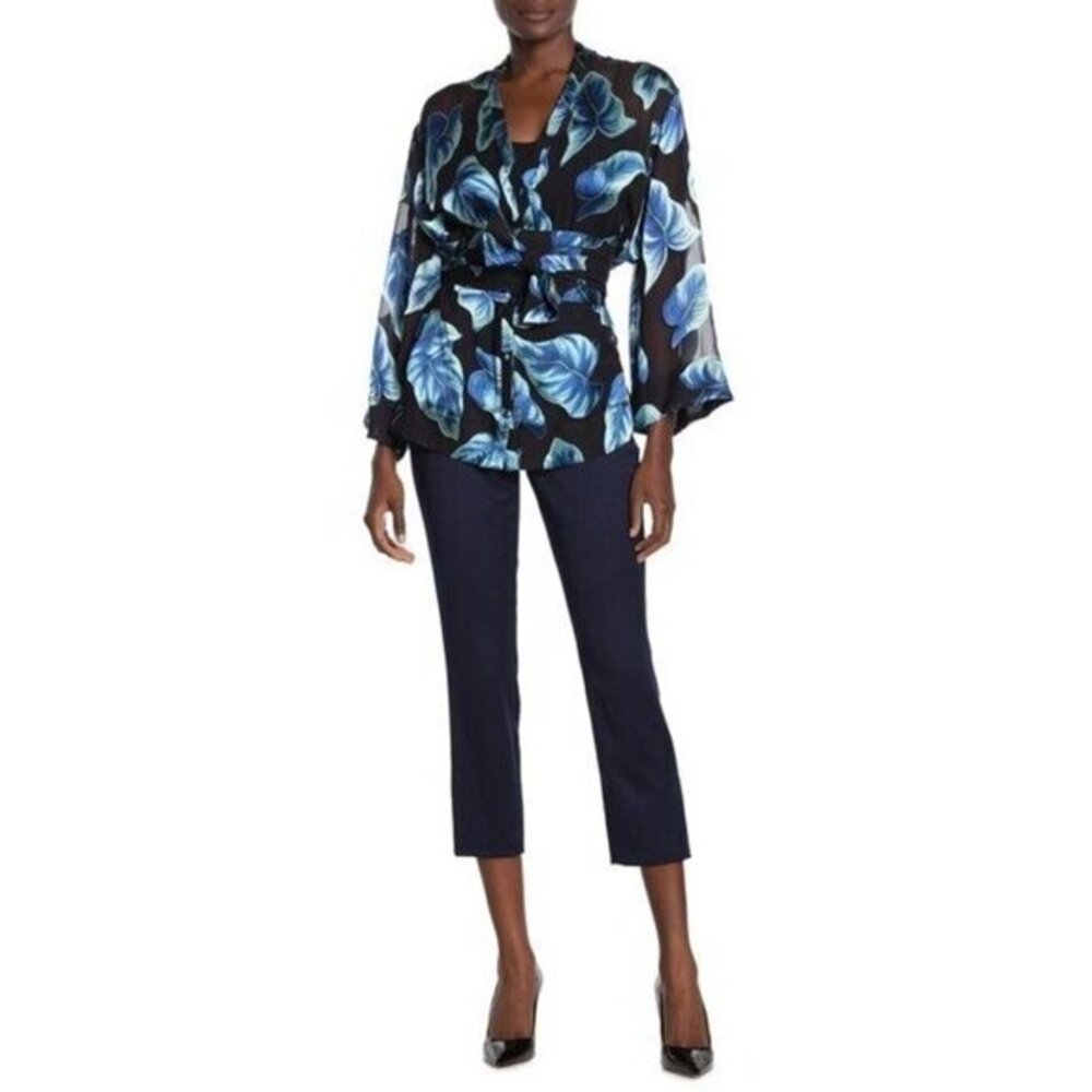 Alice + Olivia Cadence Mid Rise Blue Ankle Crop Slits Pants SZ 10 NWT